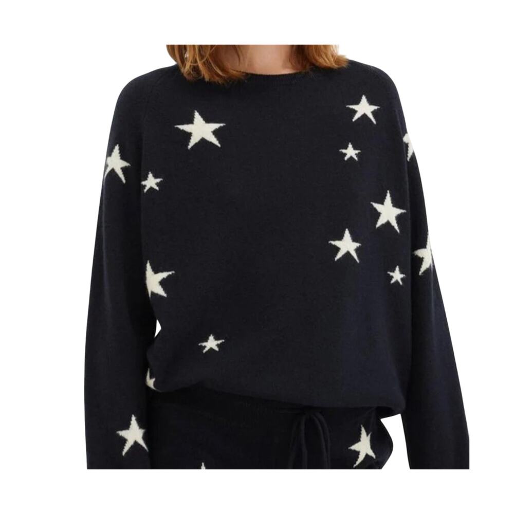 chinti and parker Cashmere Star Sweater Black size XS White Stars Slouchy Crew